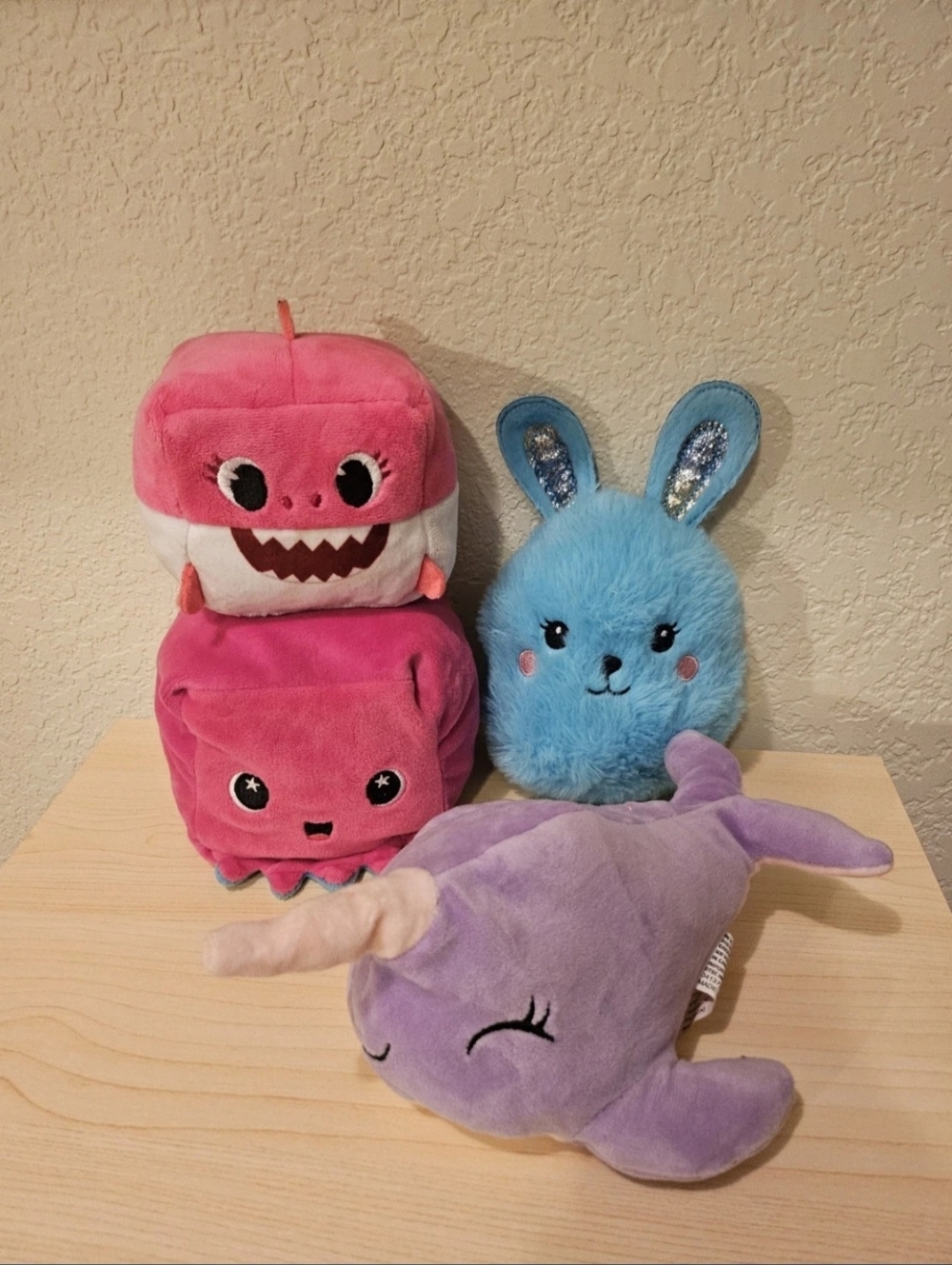 moosh-moosh Reversible Plush, Narwhal, Bunny, Baby Shark Octopus Lot of 4